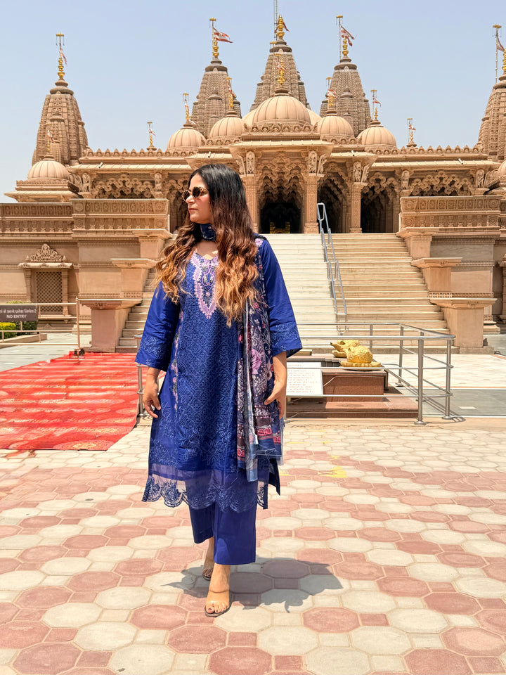 Aneeta Blue Cotton Lawn Suit Set