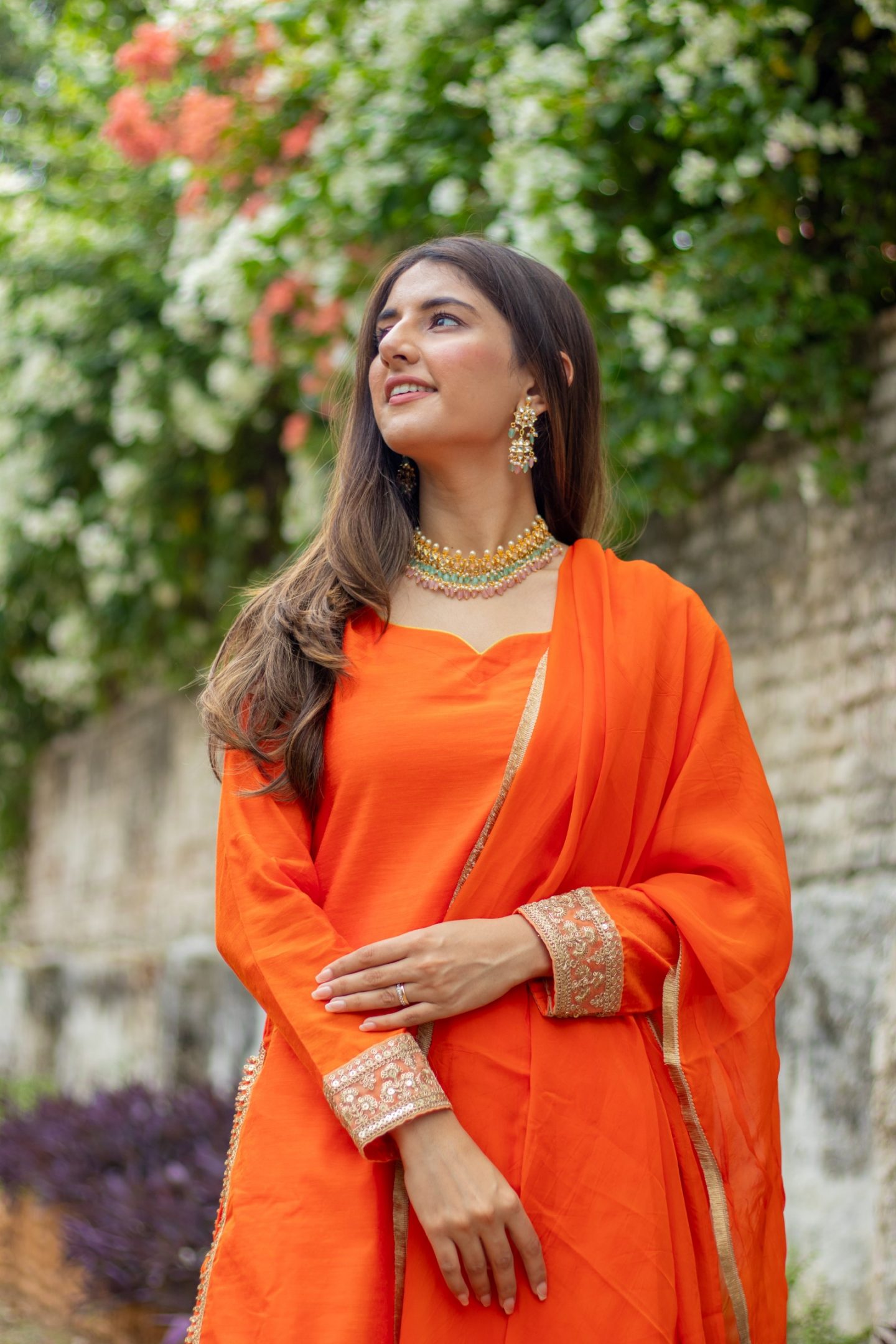 Orange Gold Chanderi Suit Set DIMPLE DESIGN STUDIO