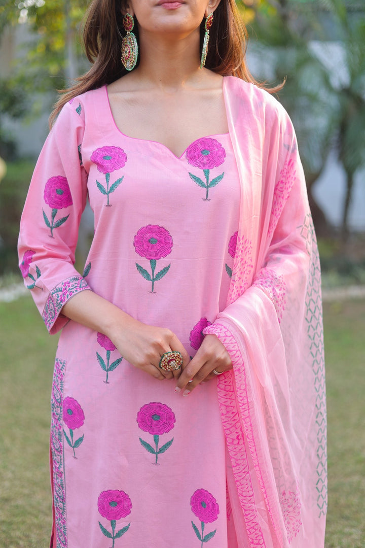 Dusty Pink Cotton Straight Suit