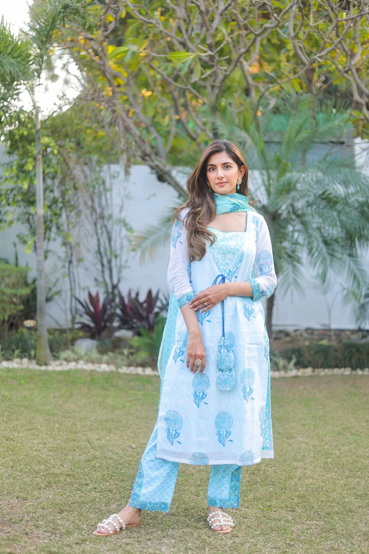 Unstitched - Sky Blue Kota Doria Suit Set