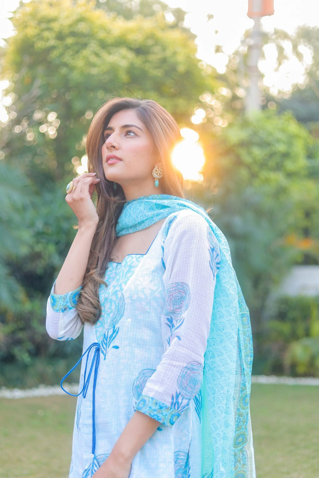 Unstitched - Sky Blue Kota Doria Suit Set
