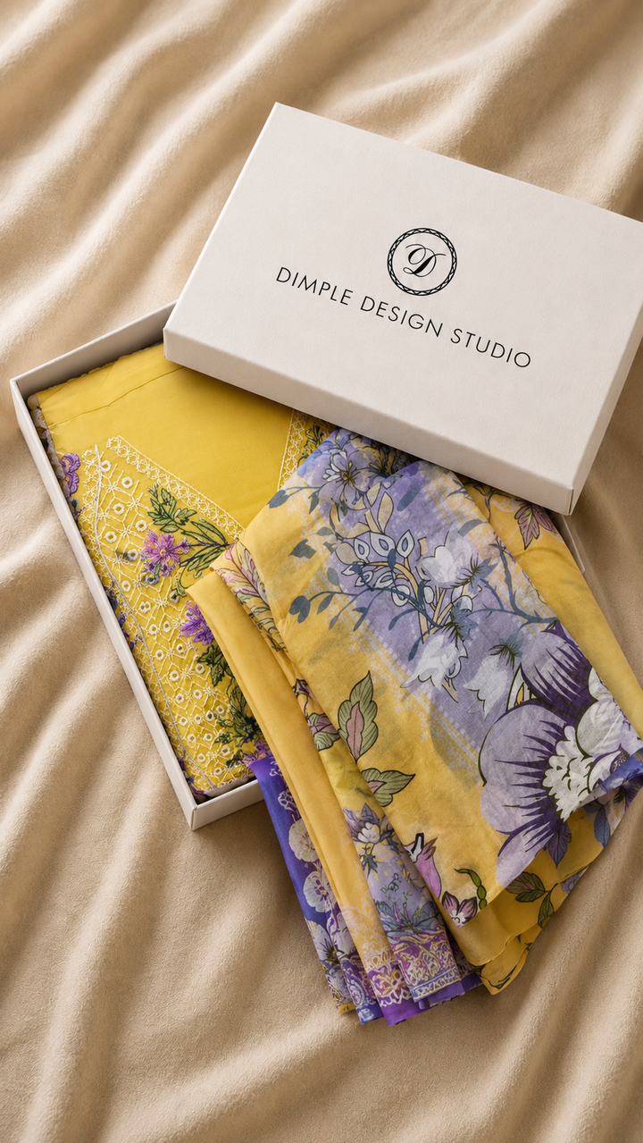 Unstitched - Isharya Yellow Cotton Lawn Suit