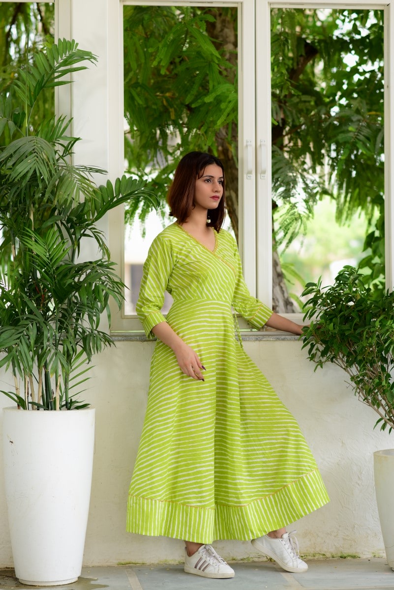 Lime Green Angrakha Dress