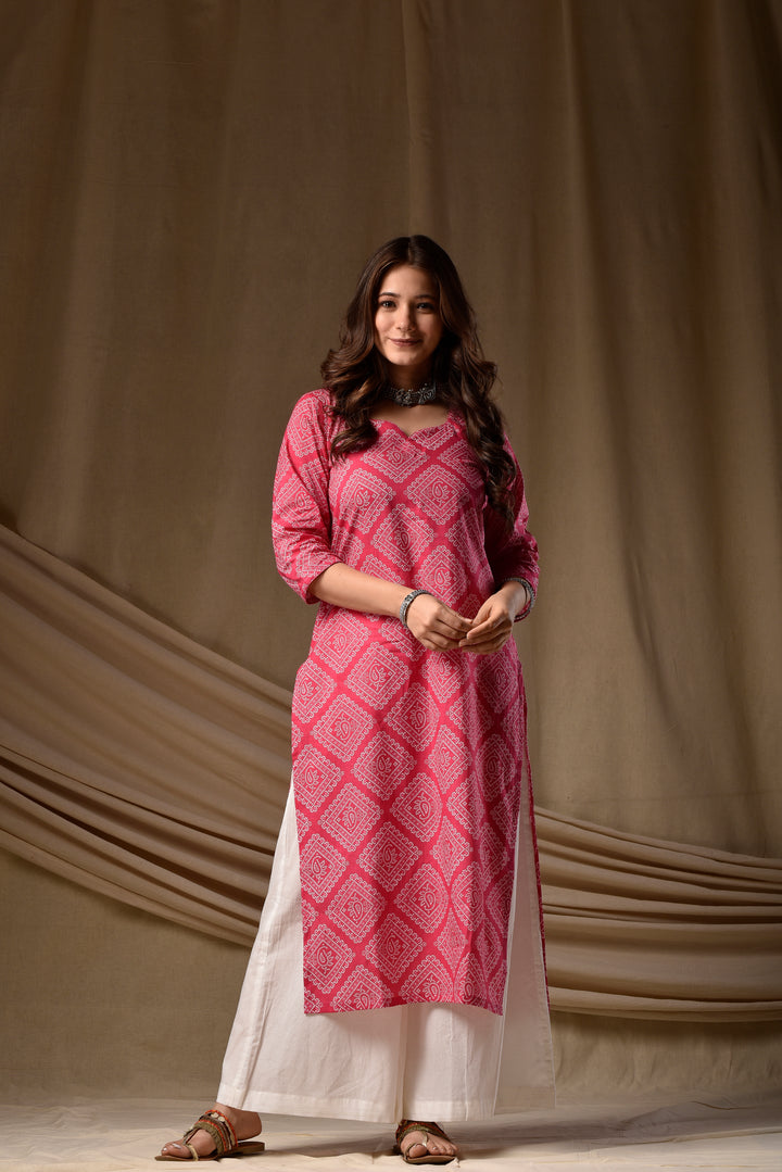 Pink Bandhani Kurta