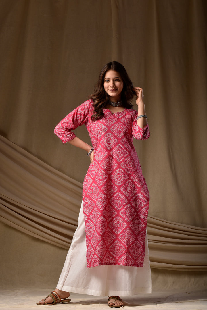 Pink Bandhani Kurta