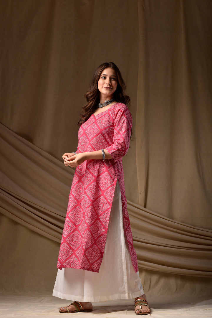 Pink Bandhani Kurta