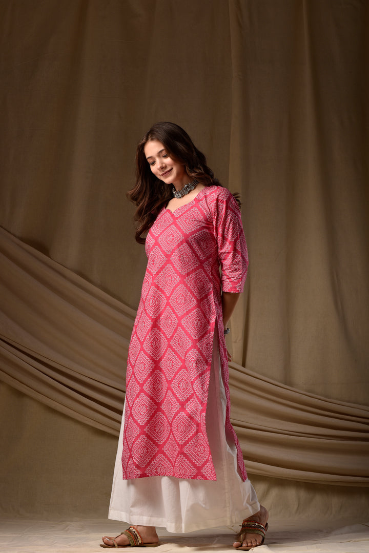 Pink Bandhani Kurta