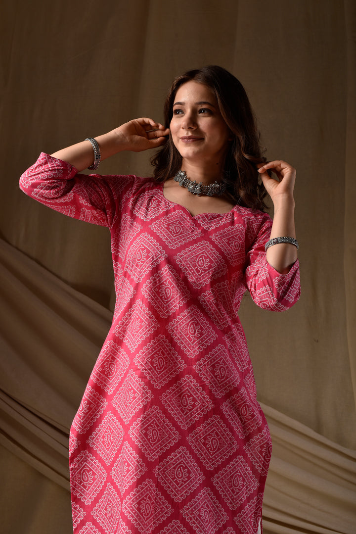 Pink Bandhani Kurta