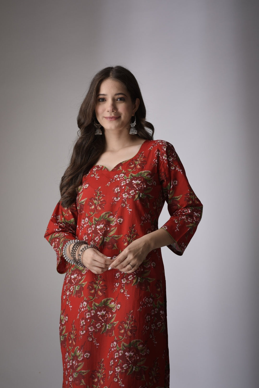 Dark Red Floral Kurta