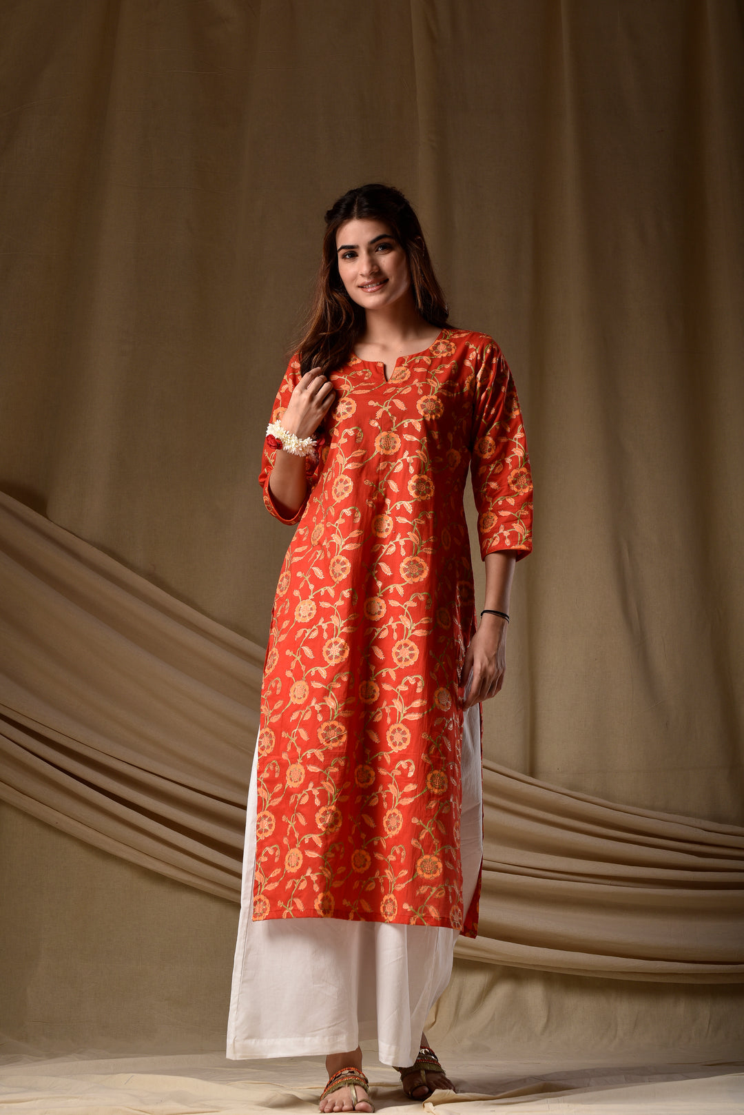 Red Foil Straight Kurta