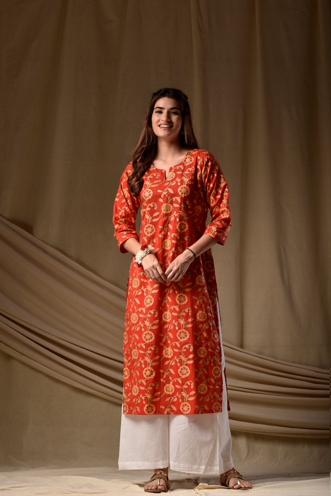 Red Foil Straight Kurta