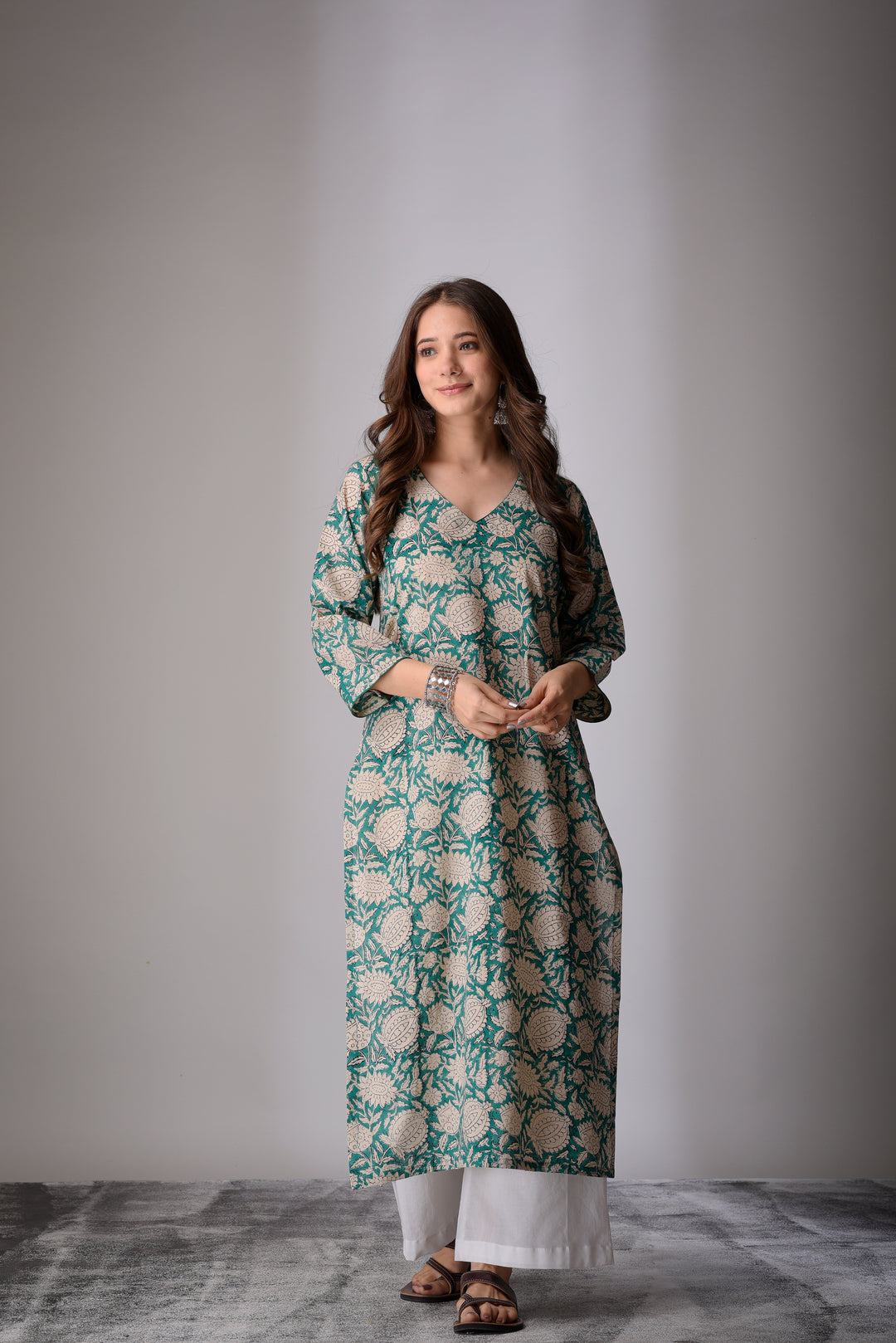 Combo - Grey Silver Straight & Sea Green Floral Kurta