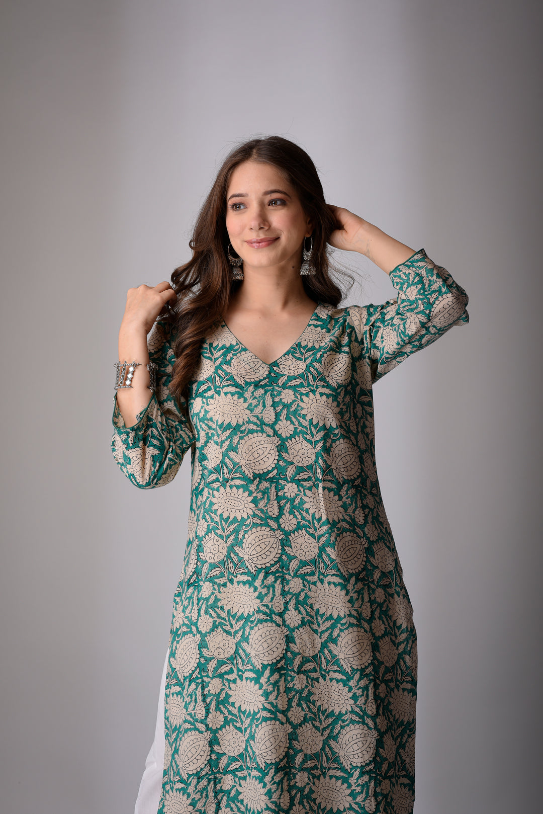 Combo - Grey Silver Straight & Sea Green Floral Kurta