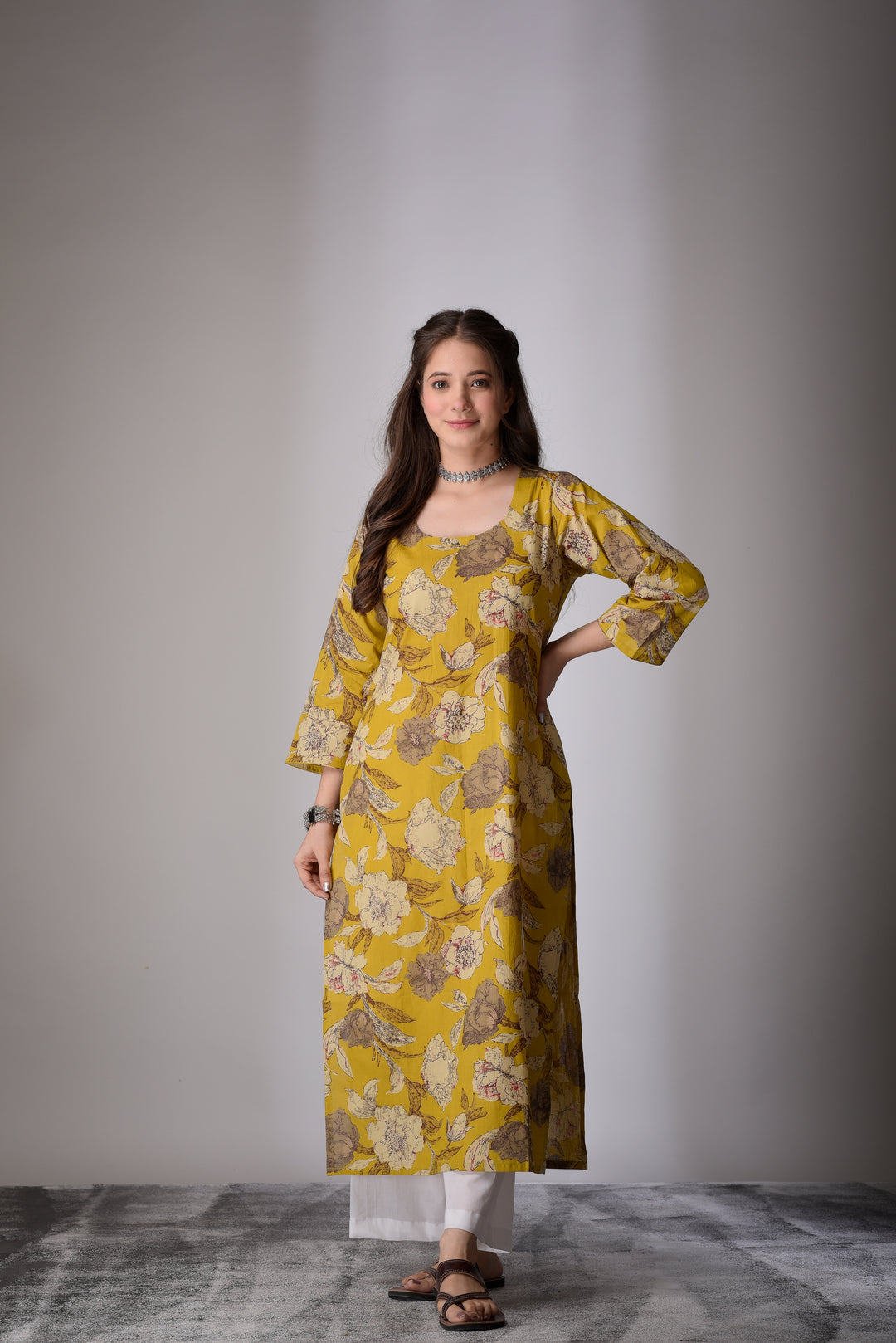 Combo - Yellow Floral & Black Straight Kurta