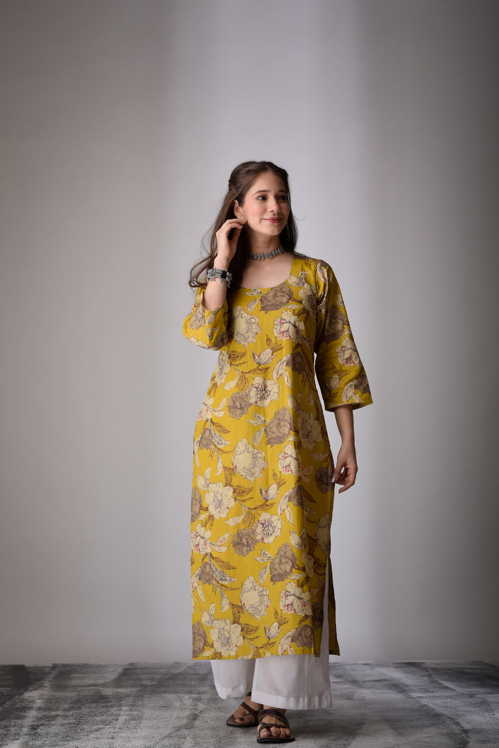 Combo - Yellow Floral & Black Straight Kurta