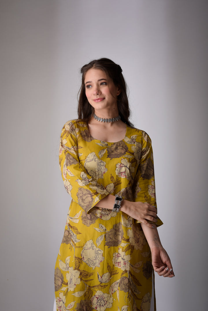 Combo - Yellow Floral & Black Straight Kurta