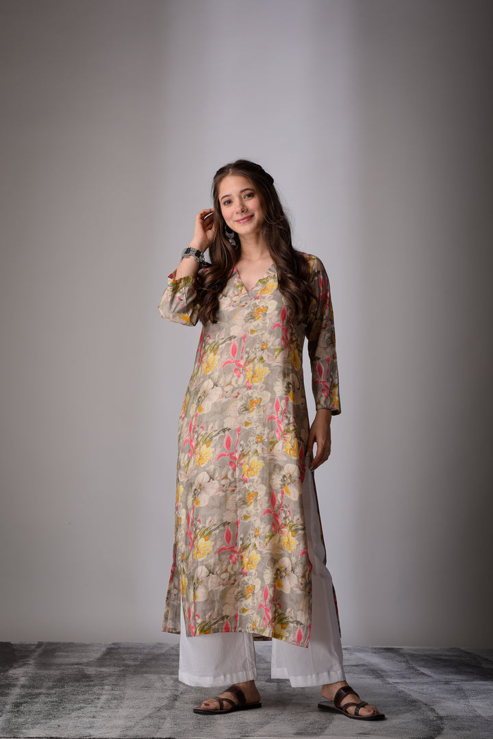 Combo - Grey Silver Straight & Sea Green Floral Kurta