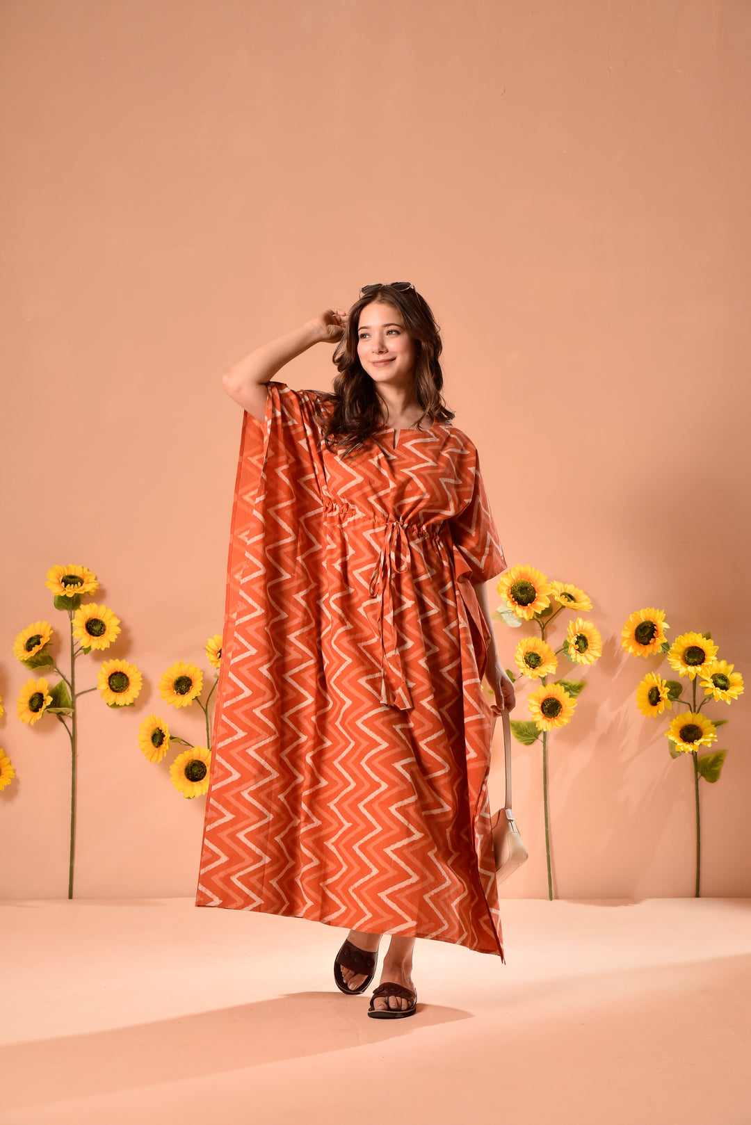 Peppy Orange Cotton Kaftan