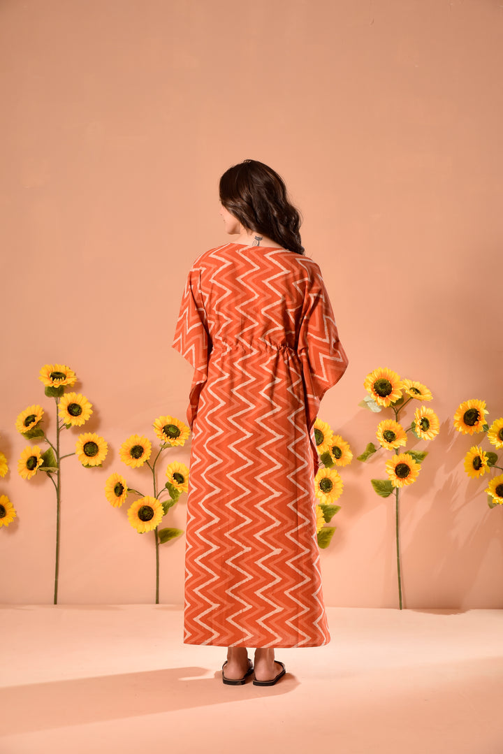 Peppy Orange Cotton Kaftan