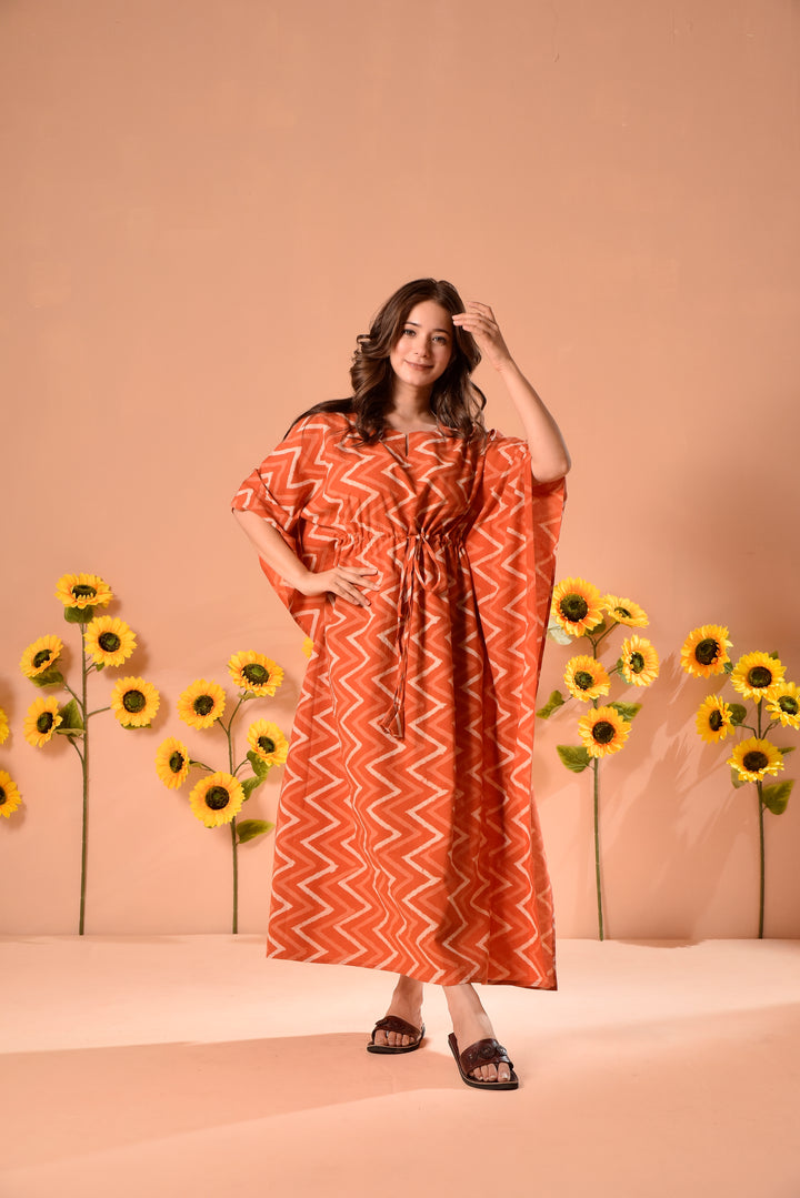 Peppy Orange Cotton Kaftan