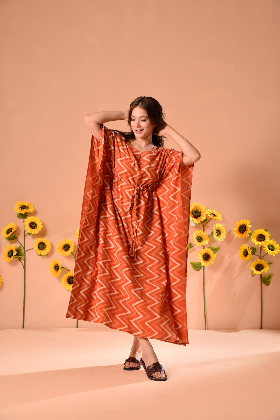 Peppy Orange Cotton Kaftan