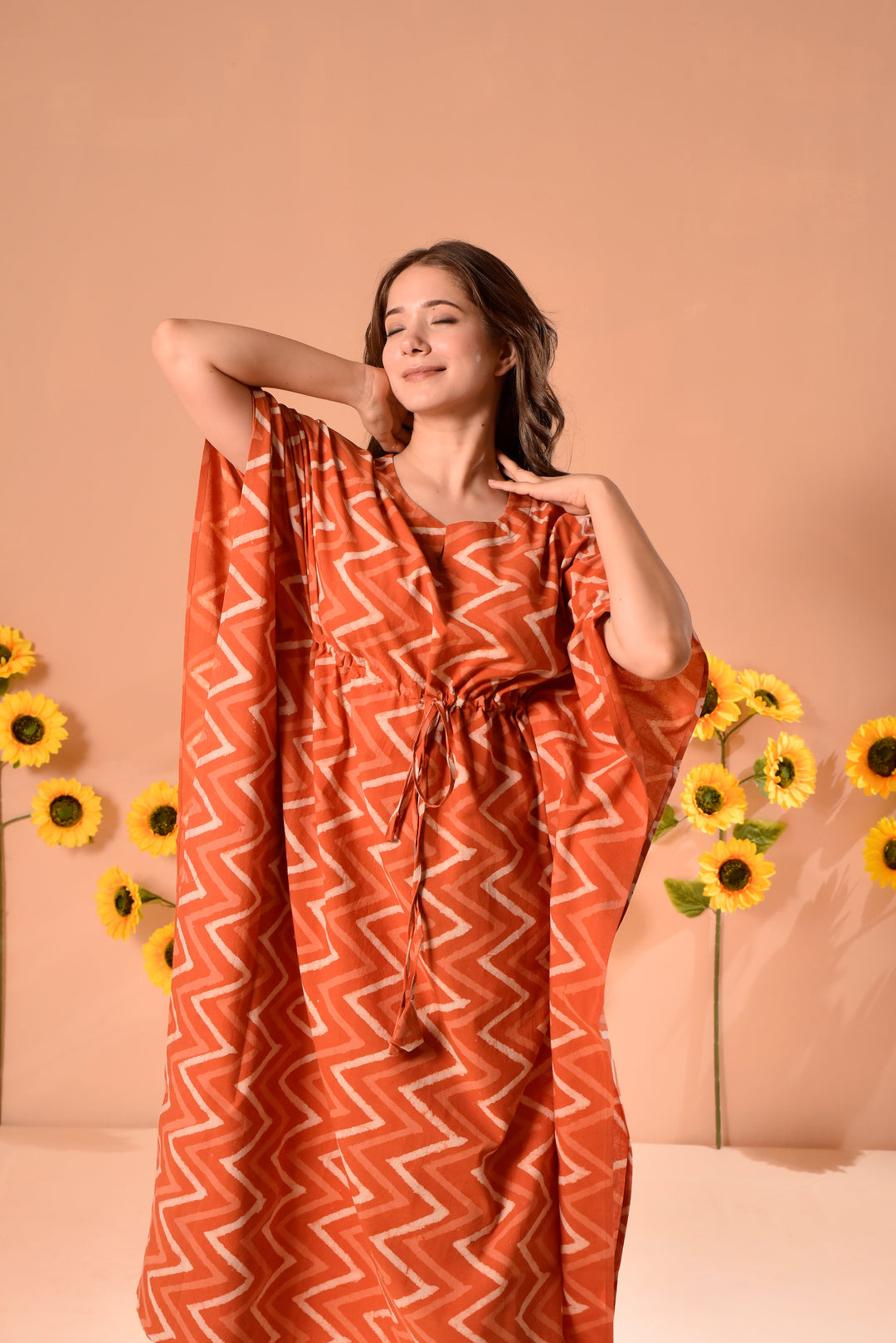 Peppy Orange Cotton Kaftan