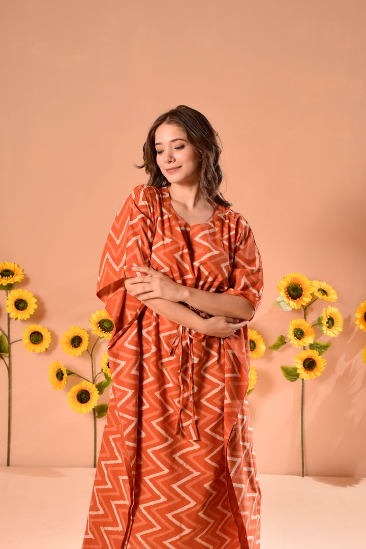 Peppy Orange Cotton Kaftan