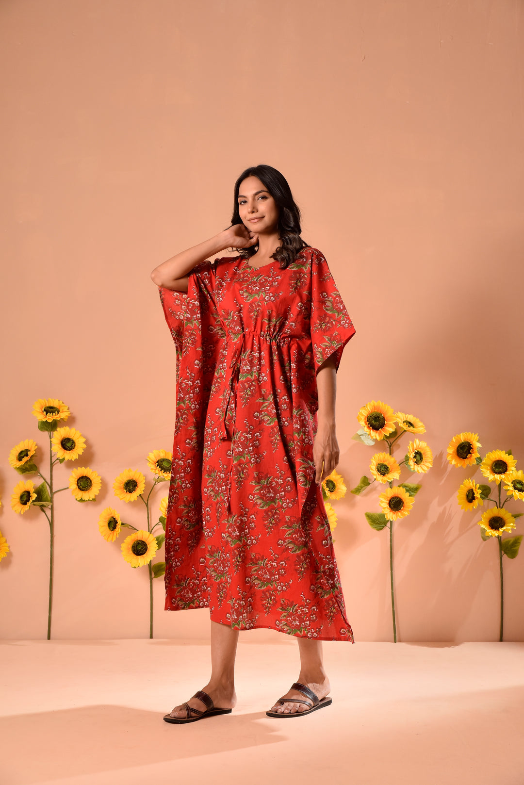 Emily Red Cotton Kaftan