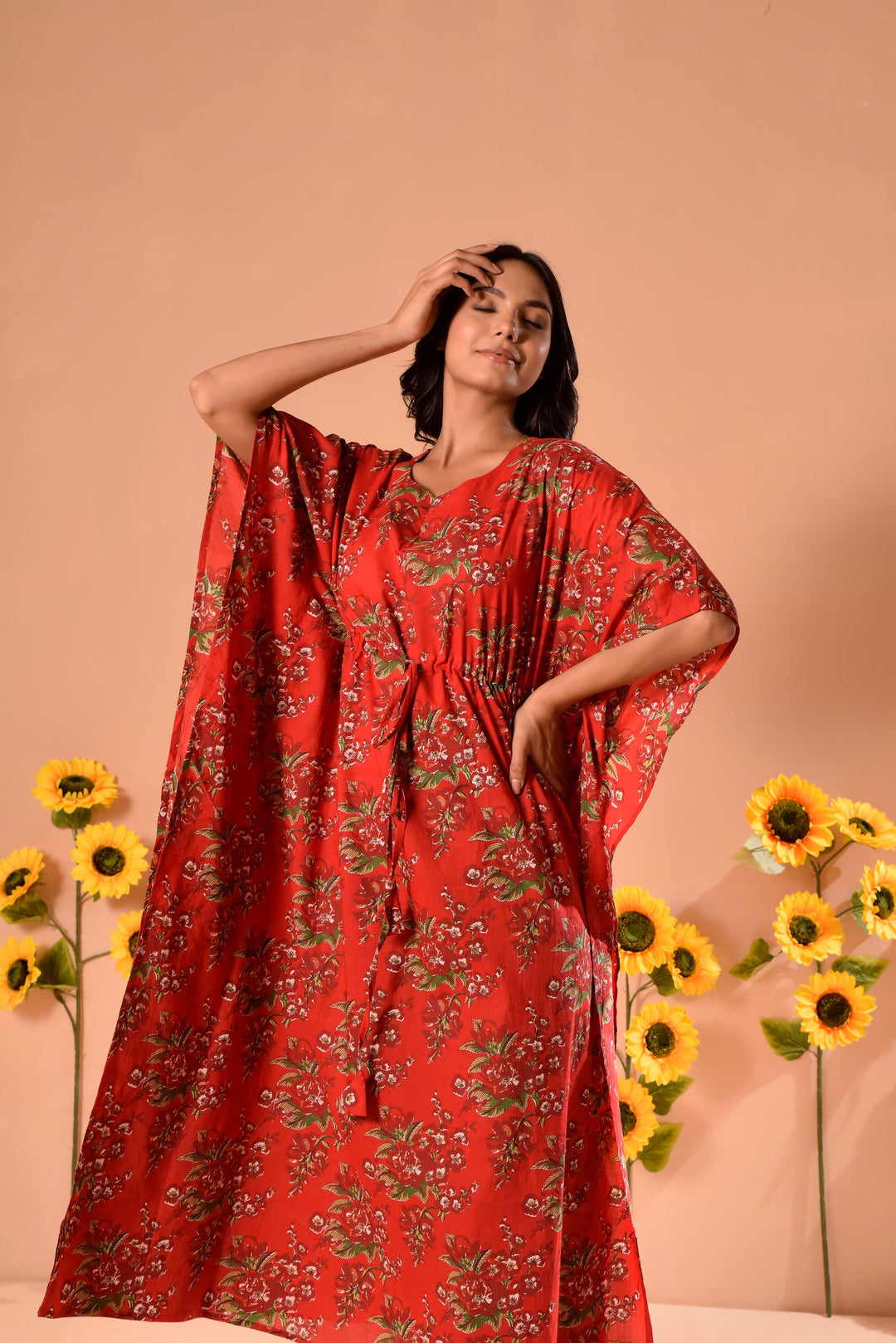 Emily Red Cotton Kaftan