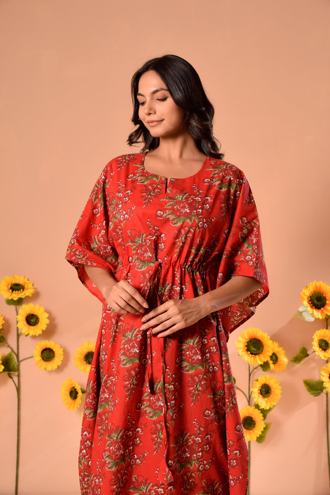 Emily Red Cotton Kaftan