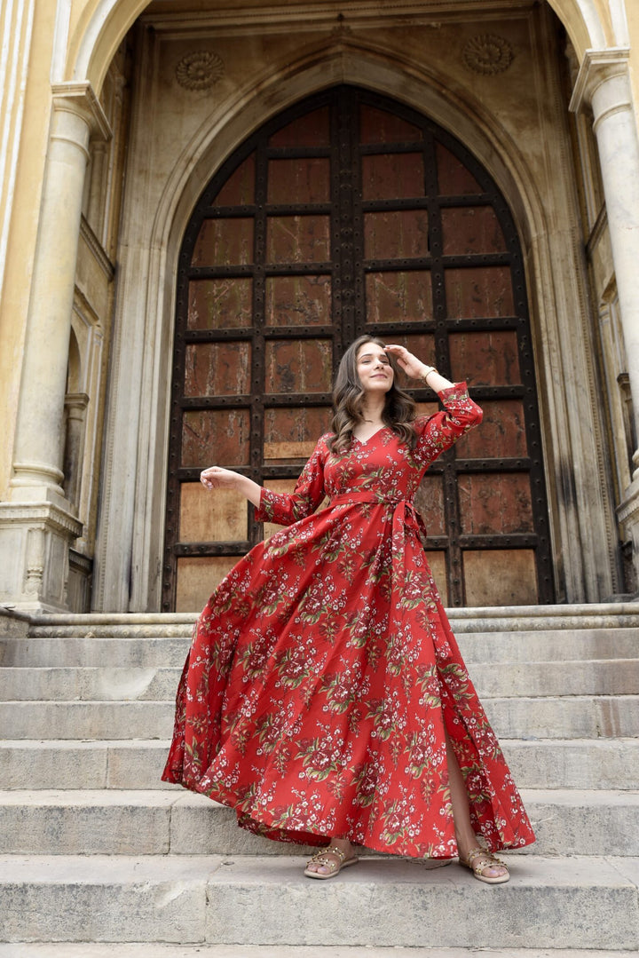Dreamy Red Floral Cotton Dress