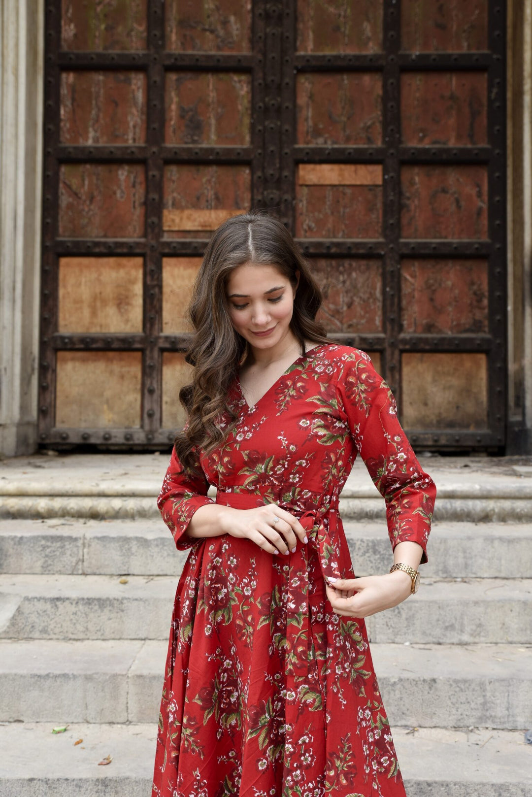 Dreamy Red Floral Cotton Dress DIMPLE DESIGN STUDIO Dreamy Red Floral Cotton Dress DIMPLE DESIGN STUDIO