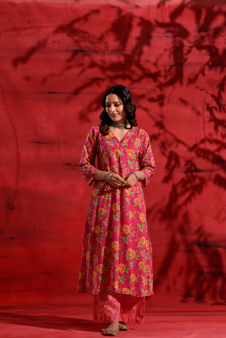 Pink A-line kurta set