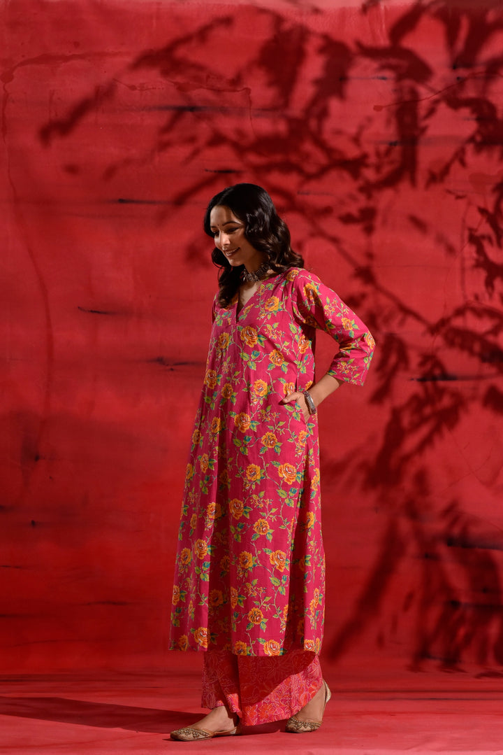 Pink A-line kurta set