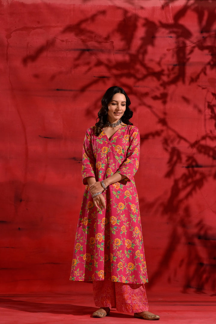 Pink A-line kurta set