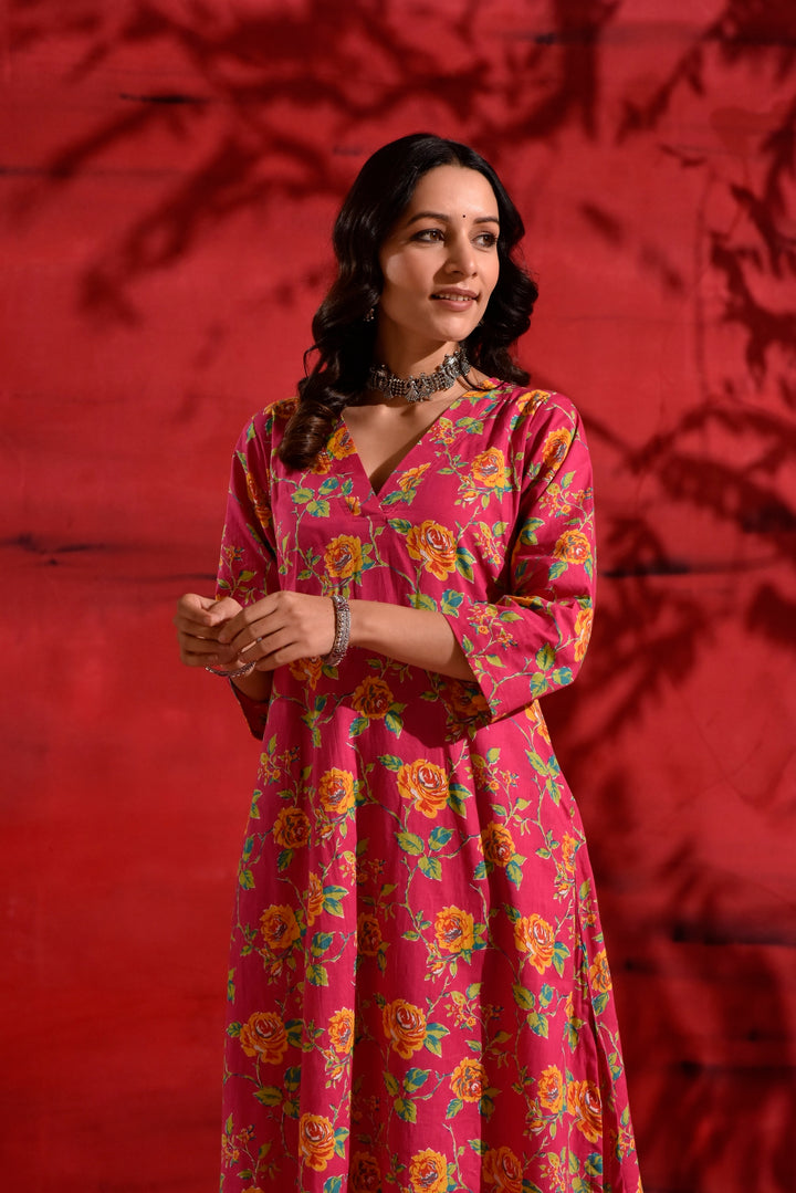 Pink A-line kurta set