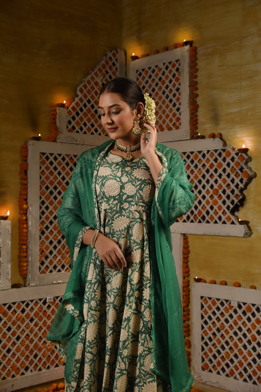 Green Floral Anarkali Suit set