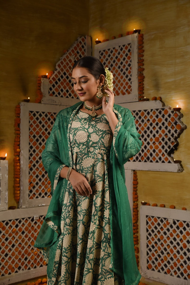 Green Floral Anarkali Suit set