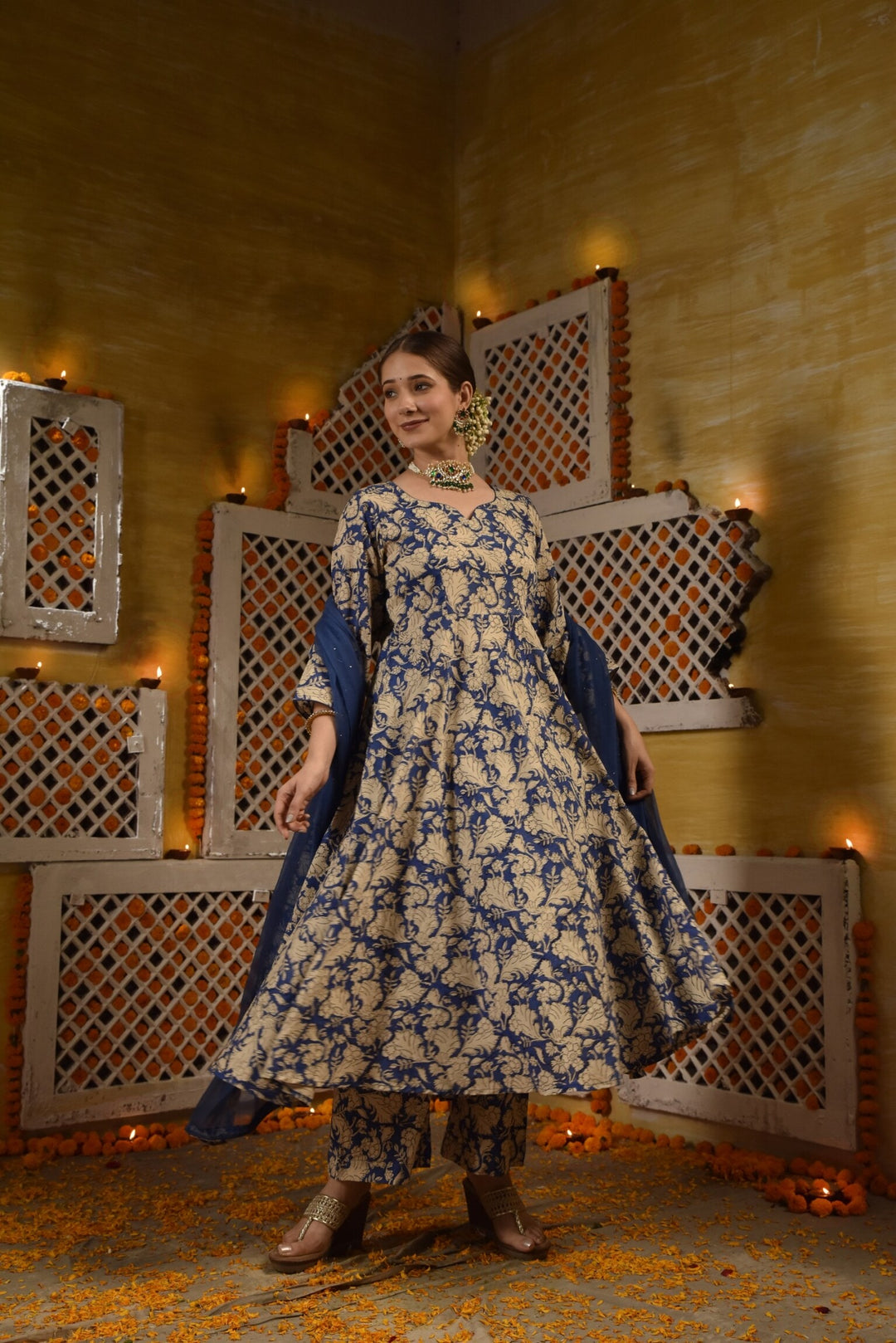 Blue Jaal Anarkali Set