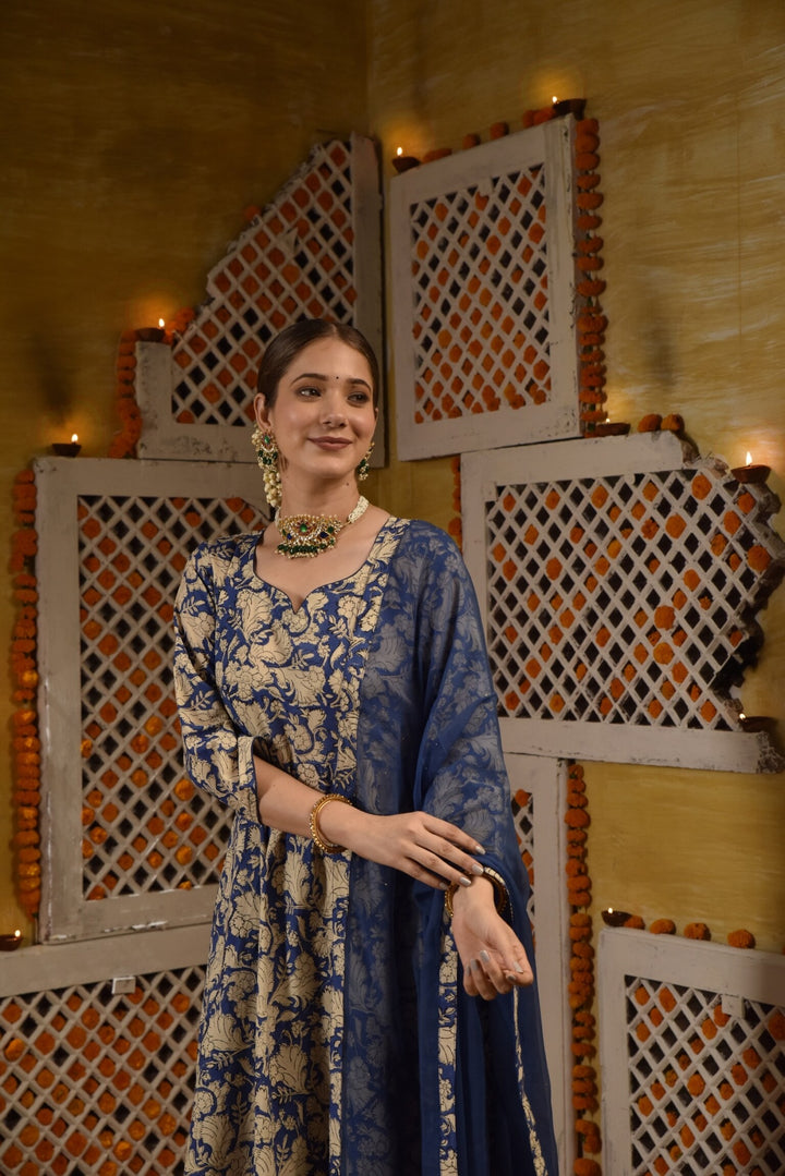 Blue Jaal Anarkali Set