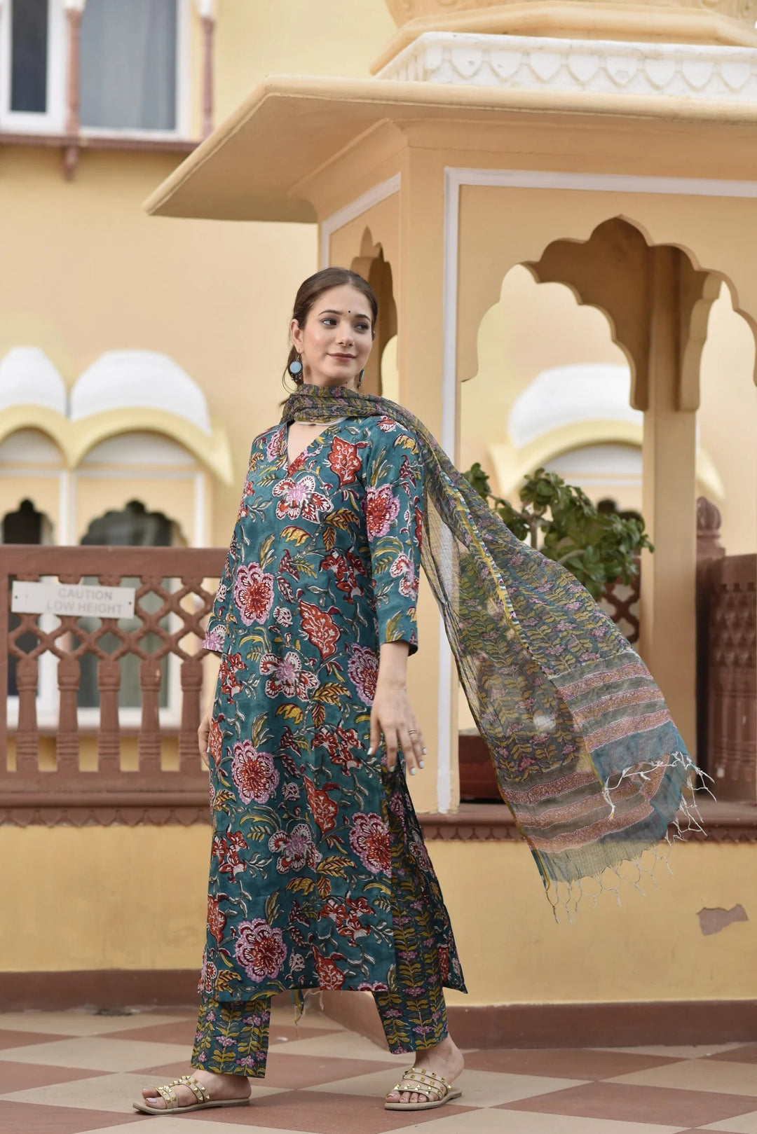 Unstitched - Royal Teal Floral Suit Set