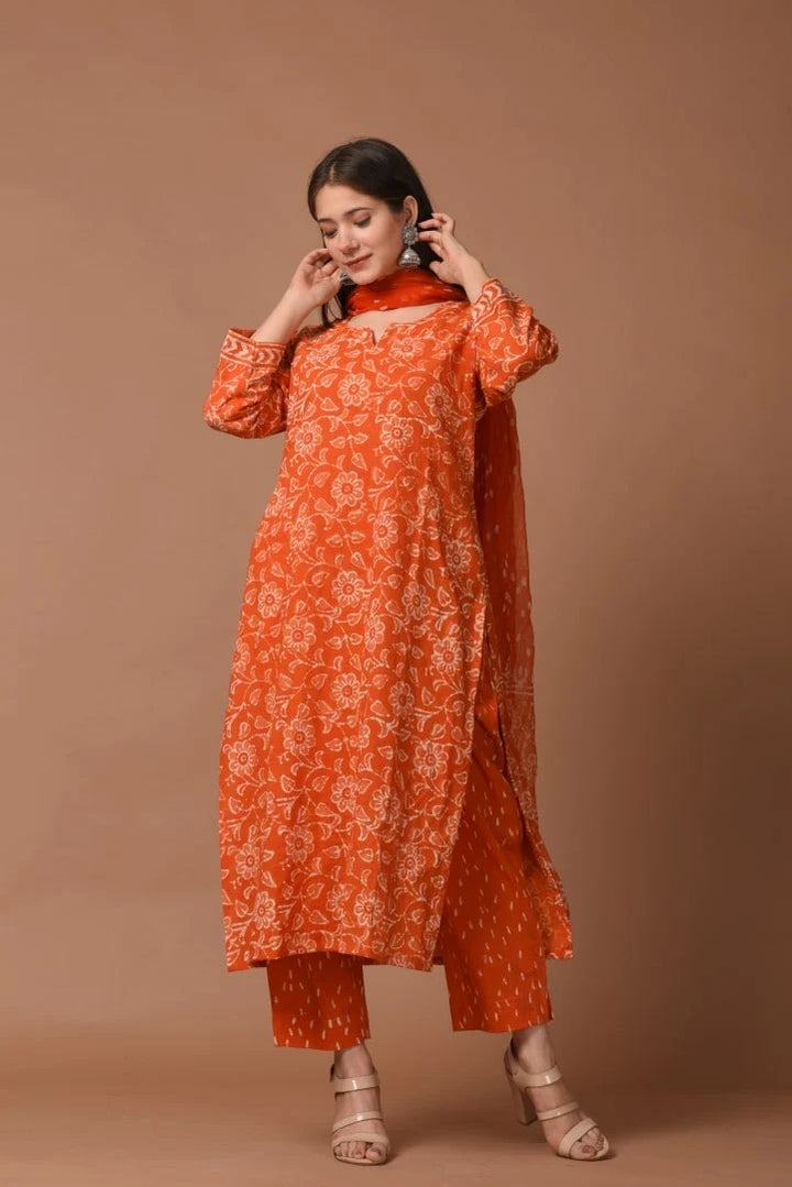 Unstitched - Orange Dabu Suit Set