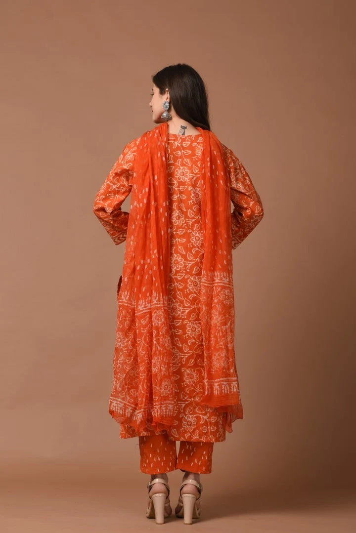 Unstitched - Orange Dabu Suit Set