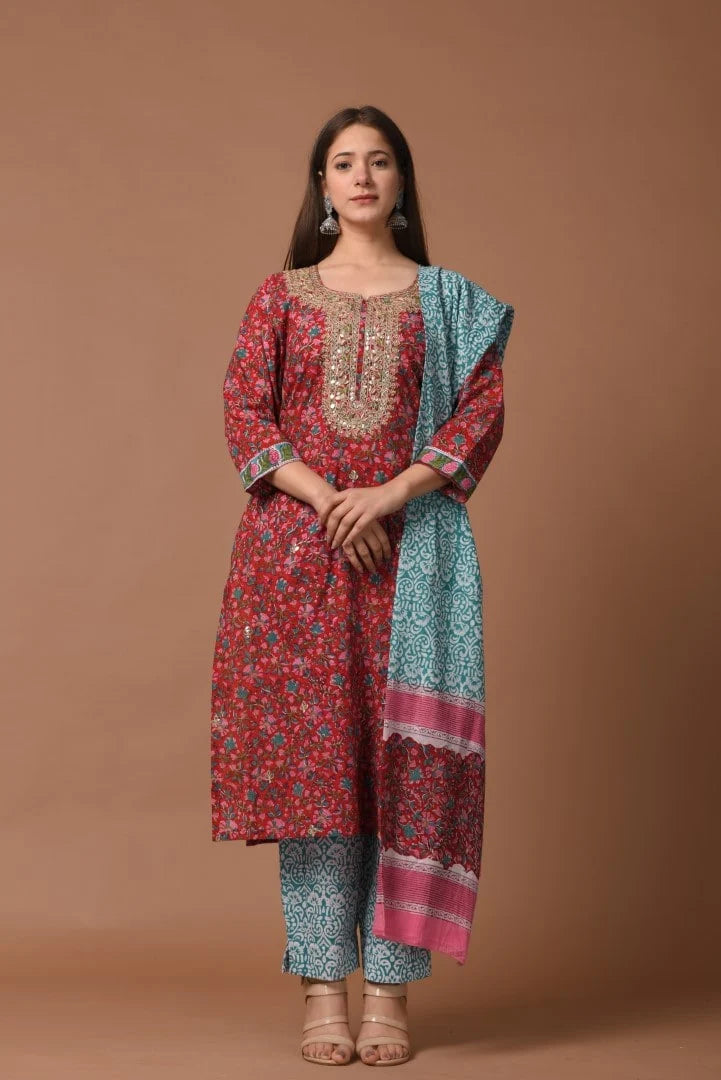 Unstitched - Red Gota Suit Set