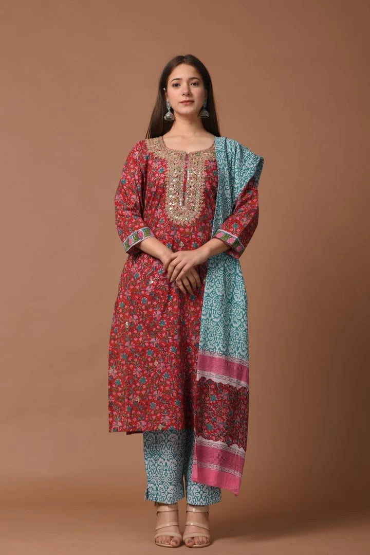 Unstitched - Red Gota Suit Set