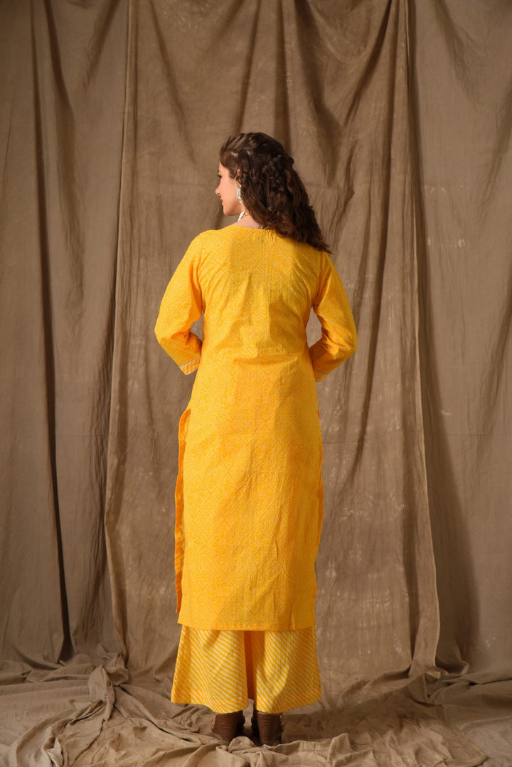 Yellow Bandhani Suit Set