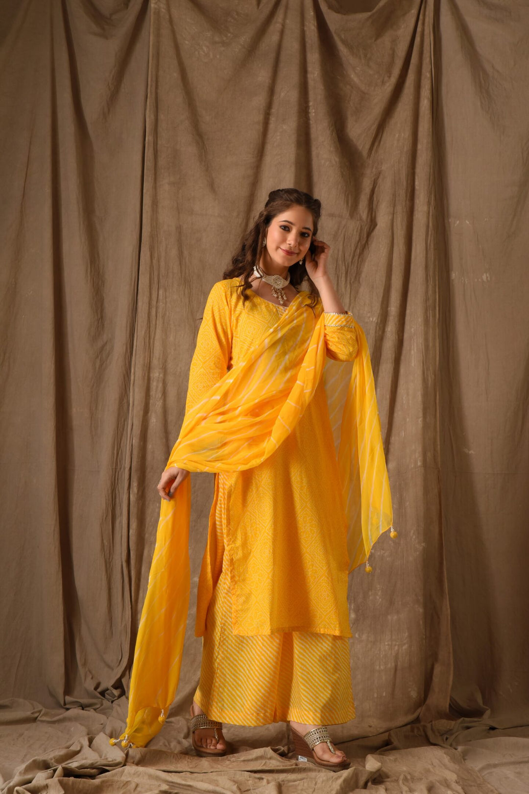 Yellow Bandhani Suit Set
