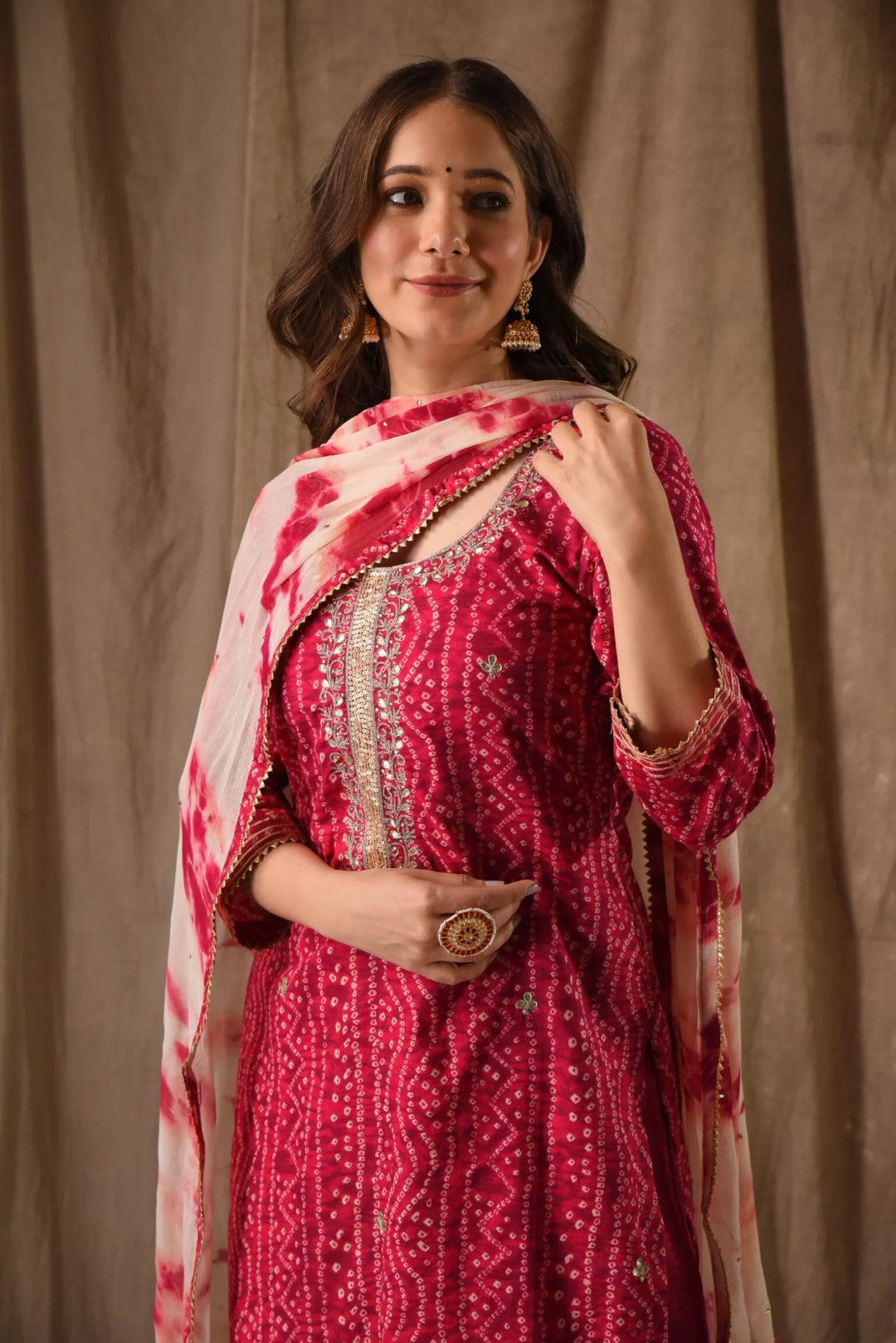 Unstitched - Rani Pittan Bandhej Suit Set