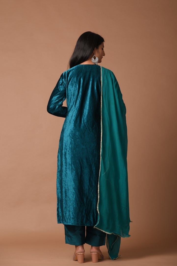Turquoise Velvet Suit Set