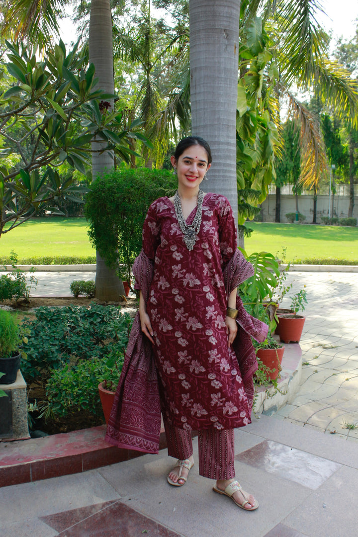 Kavya Maroon Cotton Suit Set